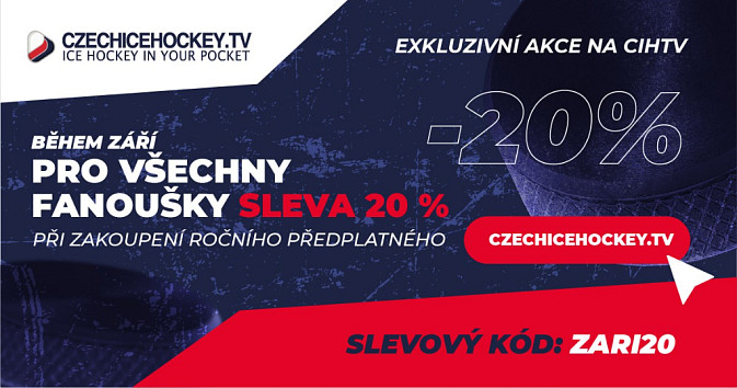 Streamovací služba Czechicehockey.tv nabízí v září slevu na ročním předplatném